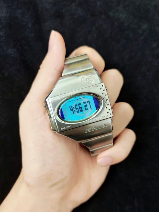 Casio ME100 META Series – Vintage Y2K Metal Wristband Digital Watch